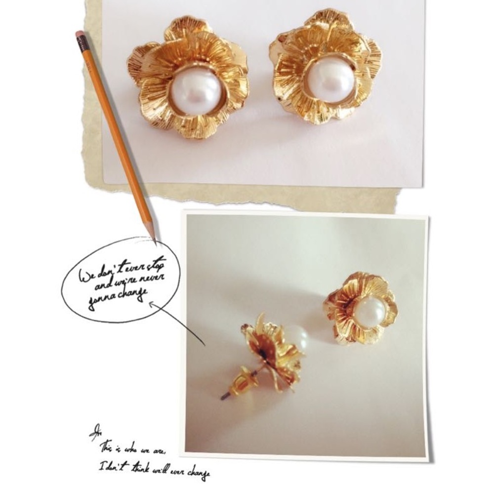 Gold Camellia Baroque Pearl Stud Earrings Elegant